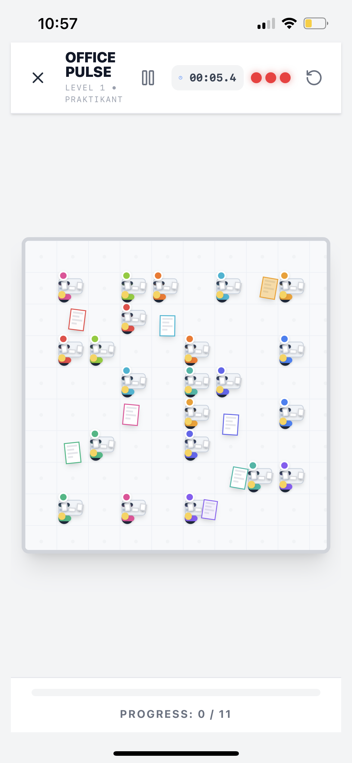 Larger office grids create denser route-planning puzzles for longer sessions.