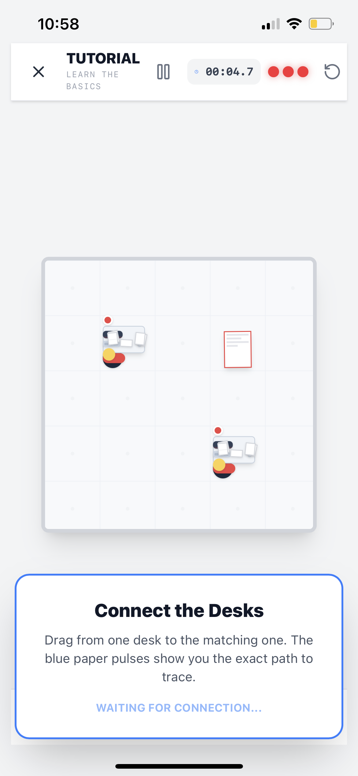 Office Pulse tutorial screen showing desk connection basics