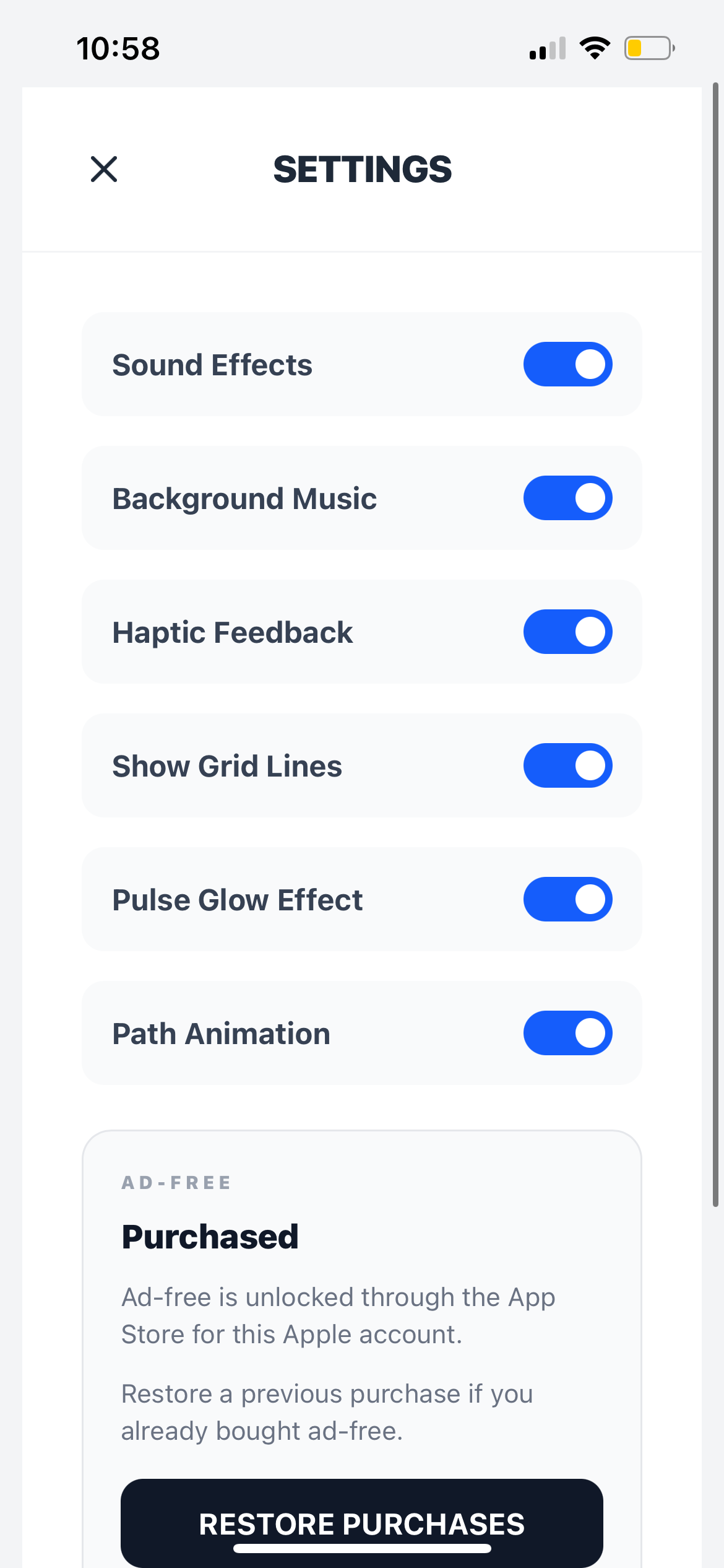 Office Pulse settings page with ad-free purchase state